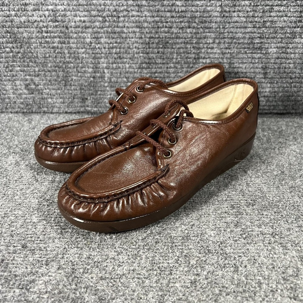 SAS Shoes Womens Size 8 W Brown‎ Leather Moccasin Lace Up Walking Comfort